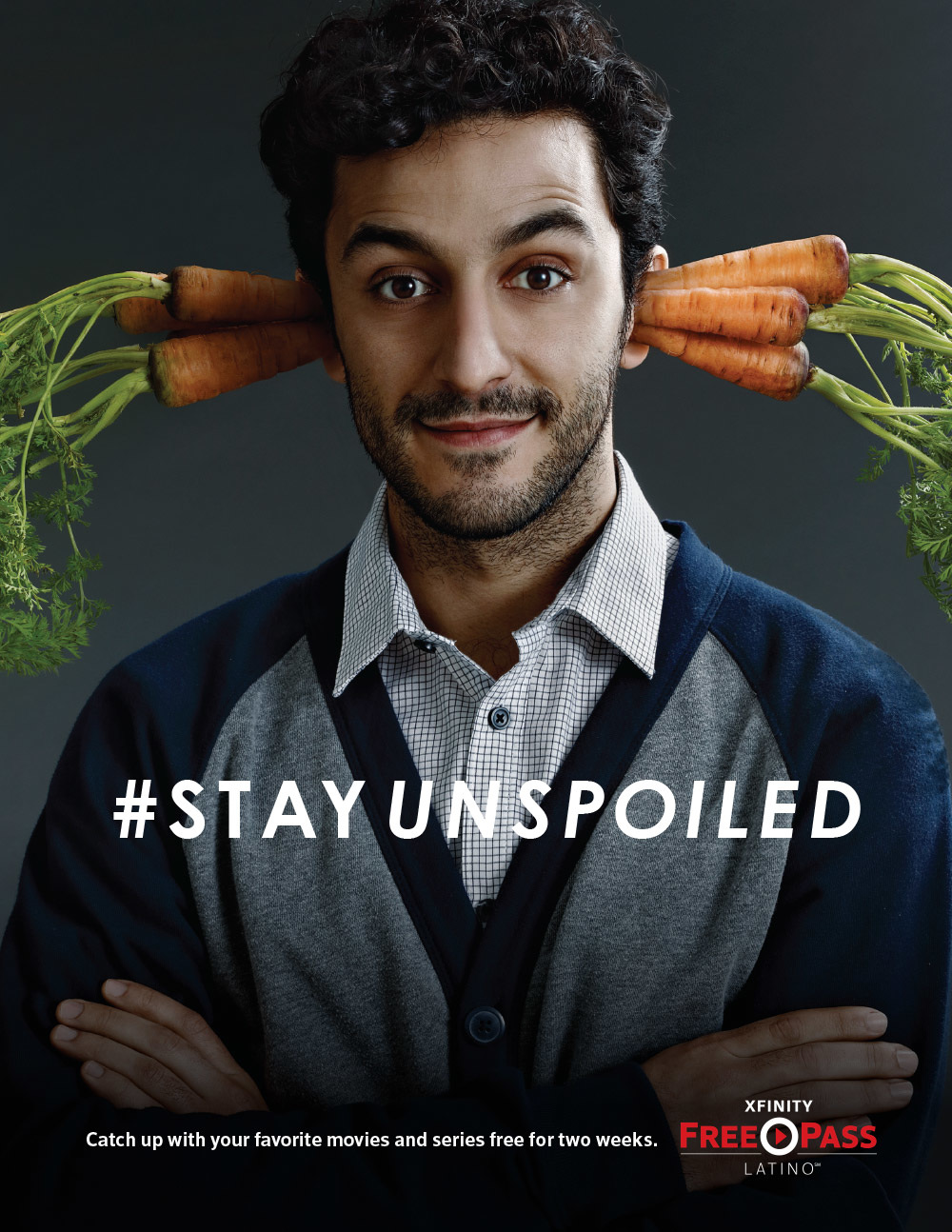 Xfinity FreePass Latino Stay Unspoiled carrots print advertisement