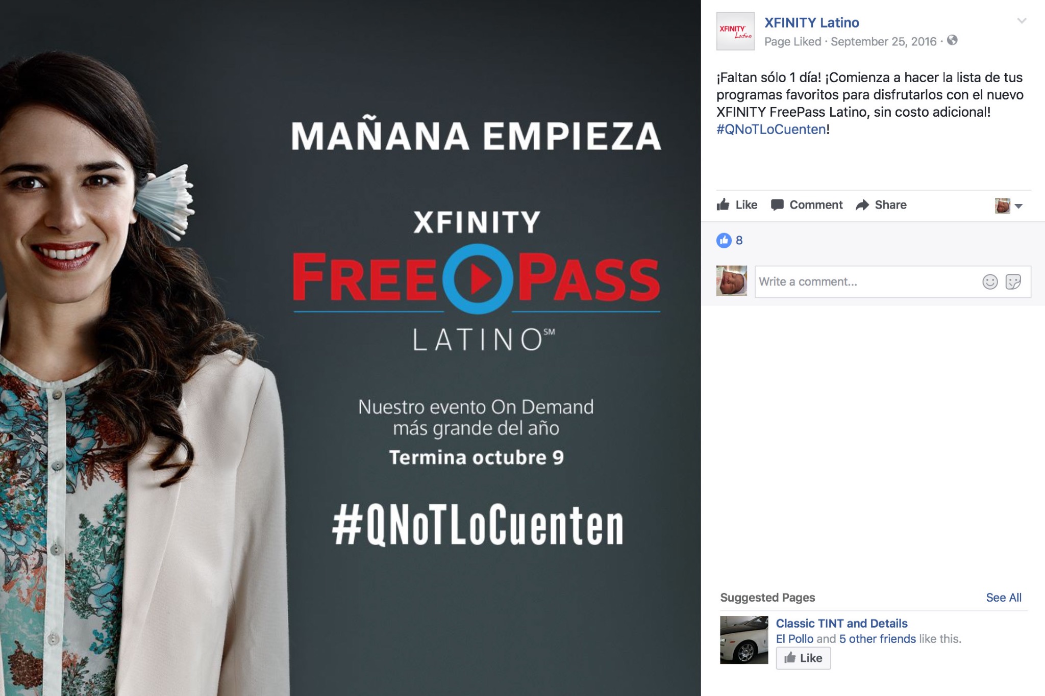FreePass Latino launch announcement on Facebook