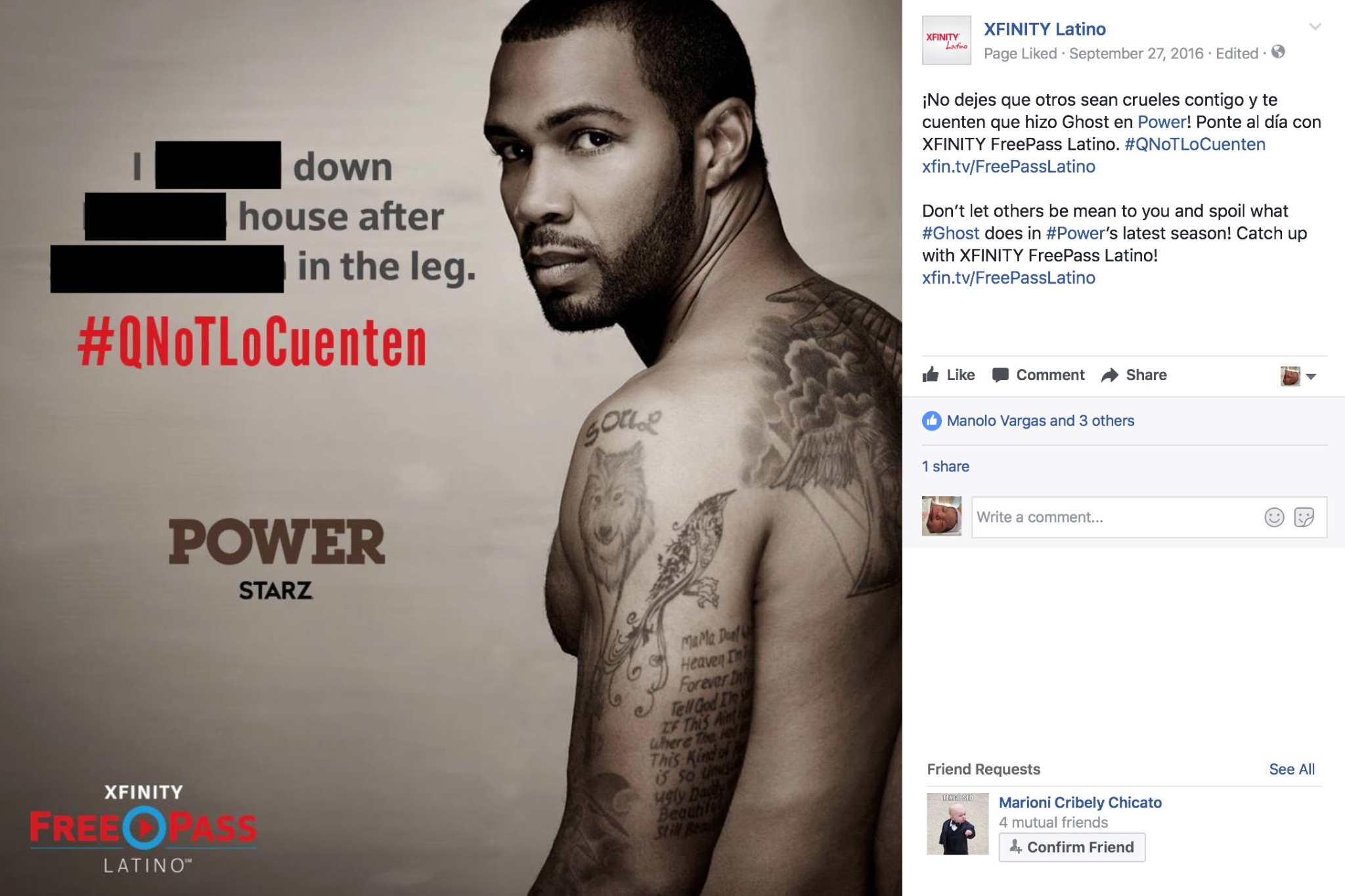 FreePass Latino Power spoiler-blocked Facebook post