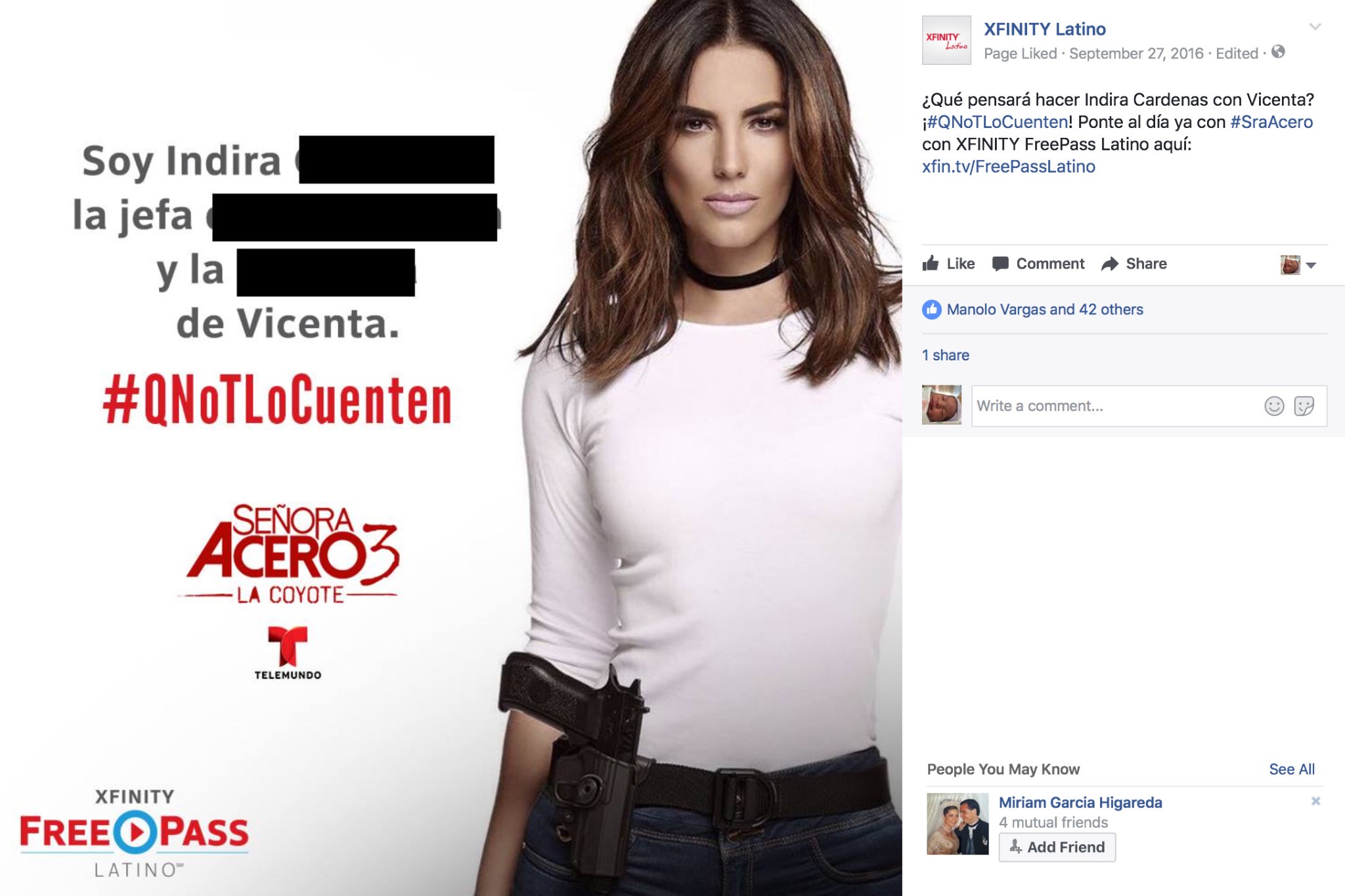 FreePass Latino Señora Acero spoiler-blocked Facebook post